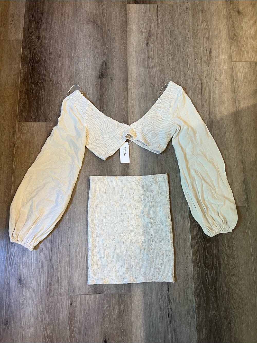 Cotton On Body Cream Off-Shoulder Smocked Crop Top with Balloon Sleeves